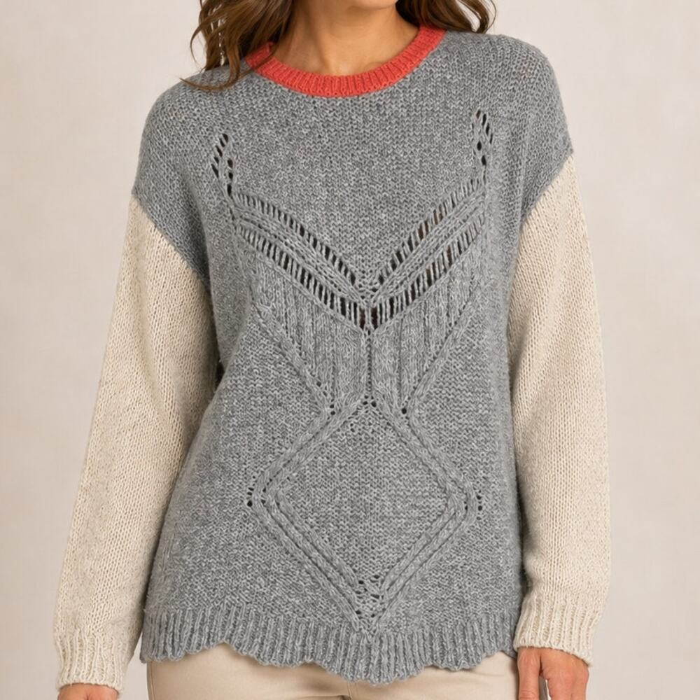 SITA MURT Aran Knit Wool Blend Sweater Gray Multicolor Womens EU 44 US 10 Crew